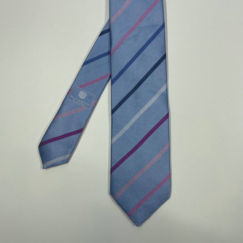 Haines & Bonner Blue Pink Striped Silk Handmade Necktie Mens OS